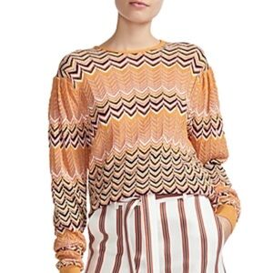 Maje Macha Geo-pattern Vibrant Chevron Crew Neck Sweater Orange M L